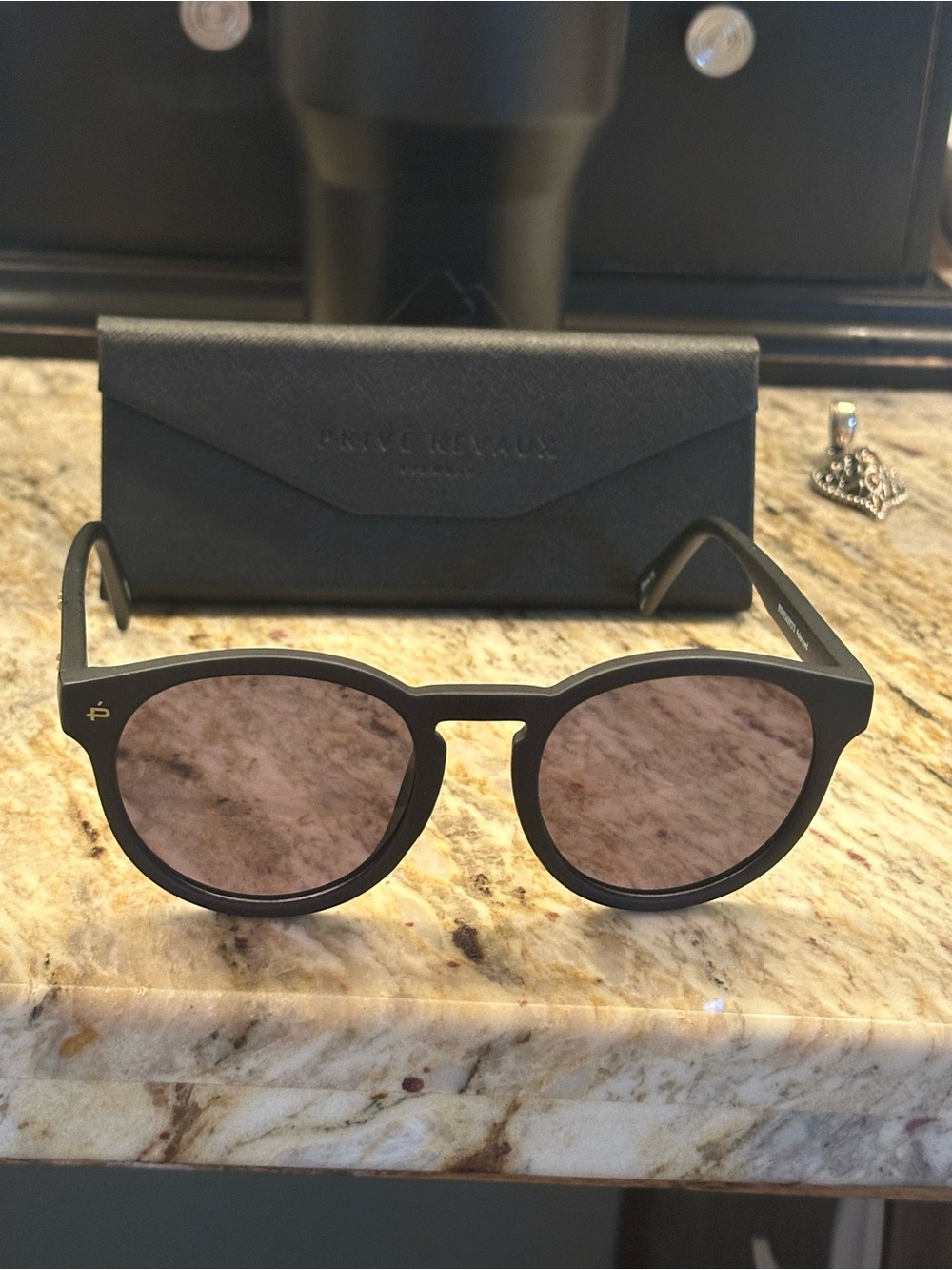 Privé Revaux Women's Black Round Sunglasses - Smoke Lenses